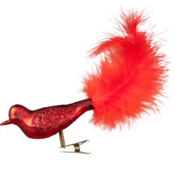 Northlight Animals>5.5" Red Bird With Feather Tail Glass Clip On Christmas Ornament