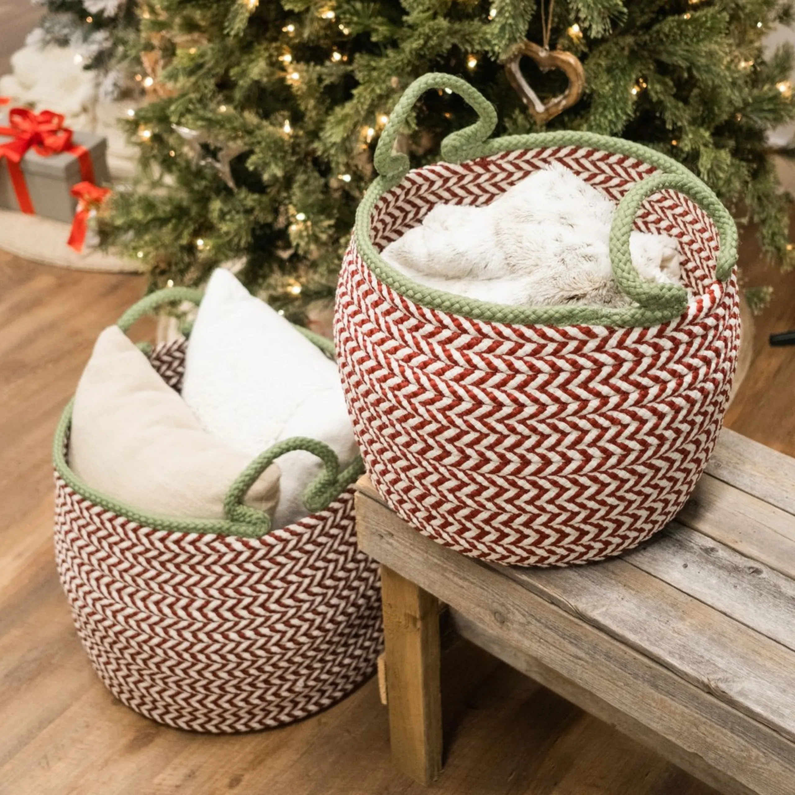 Decoration Storage*Colonial Mills 18" Red Braided Chevron Christmas Storage Basket