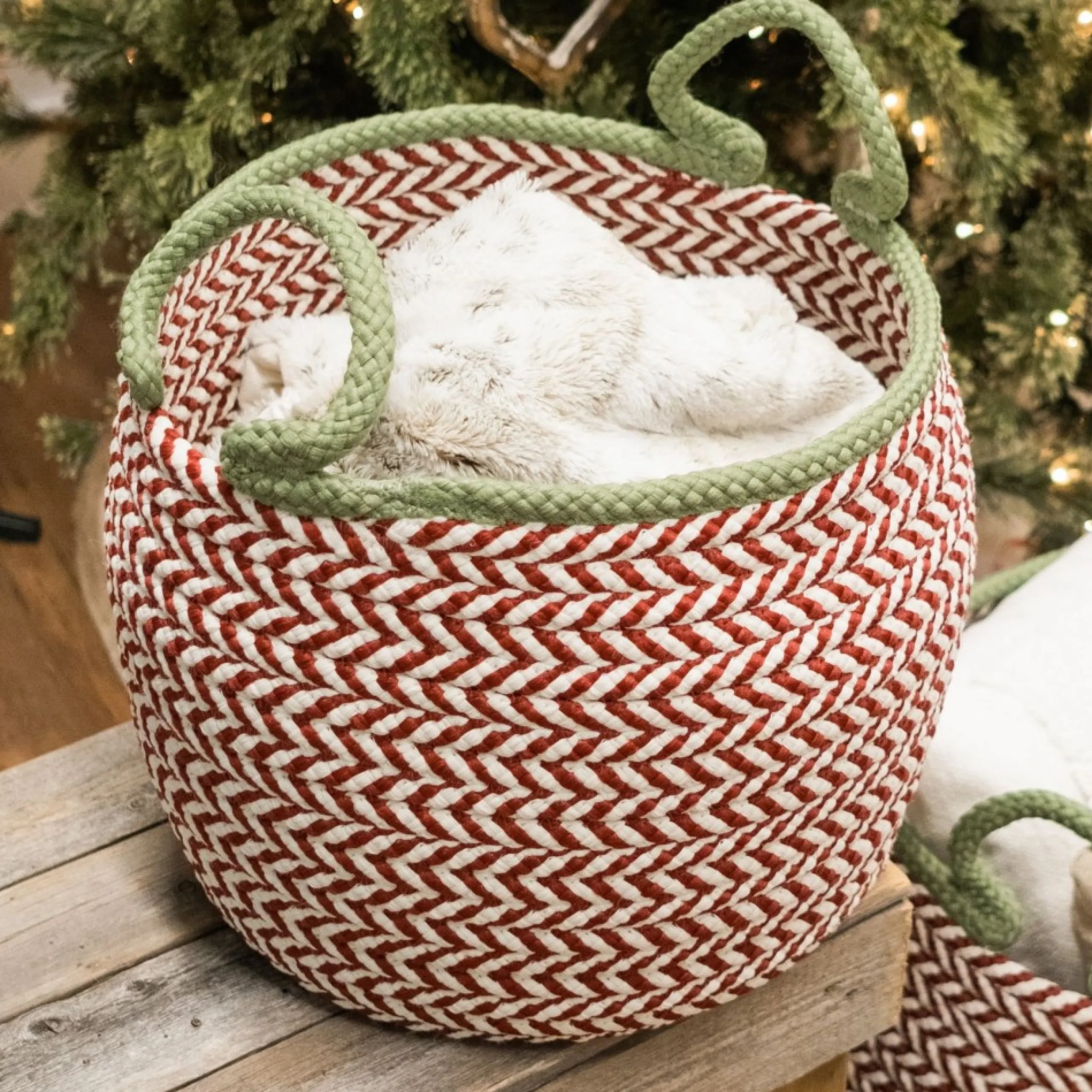 Decoration Storage*Colonial Mills 18" Red Braided Chevron Christmas Storage Basket