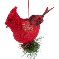 Northlight Animals>5.25" Red Burlap Cardinal With Pine Needles And Berries Christmas Ornament