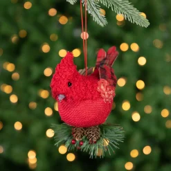 Northlight Animals>5.25" Red Burlap Cardinal With Pine Needles And Berries Christmas Ornament