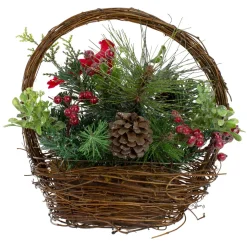 Floral*Northlight 12" Red Cardinal With Winter Foliage Twig Basket Christmas Decoration