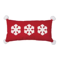 Pillows & Throws*Contemporary Home Living 16" Red Christmas Embroidered And Snowflake Rectangular Throw Pillow