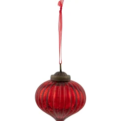 Northlight Pendants & Drops>3" Red Crackle Glass Onion Christmas Ornament