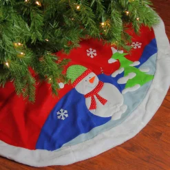 48 Inch And Smaller*Dyno 48" Red Fleece Christmas Snowman Winter Tree Skirt With White Faux Fur Trim