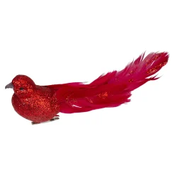 Northlight Animals>7" Red Glittered Bird With Feathers Christmas Clip On Ornament
