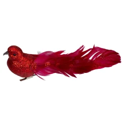 Northlight Animals>7" Red Glittered Bird With Feathers Christmas Clip On Ornament