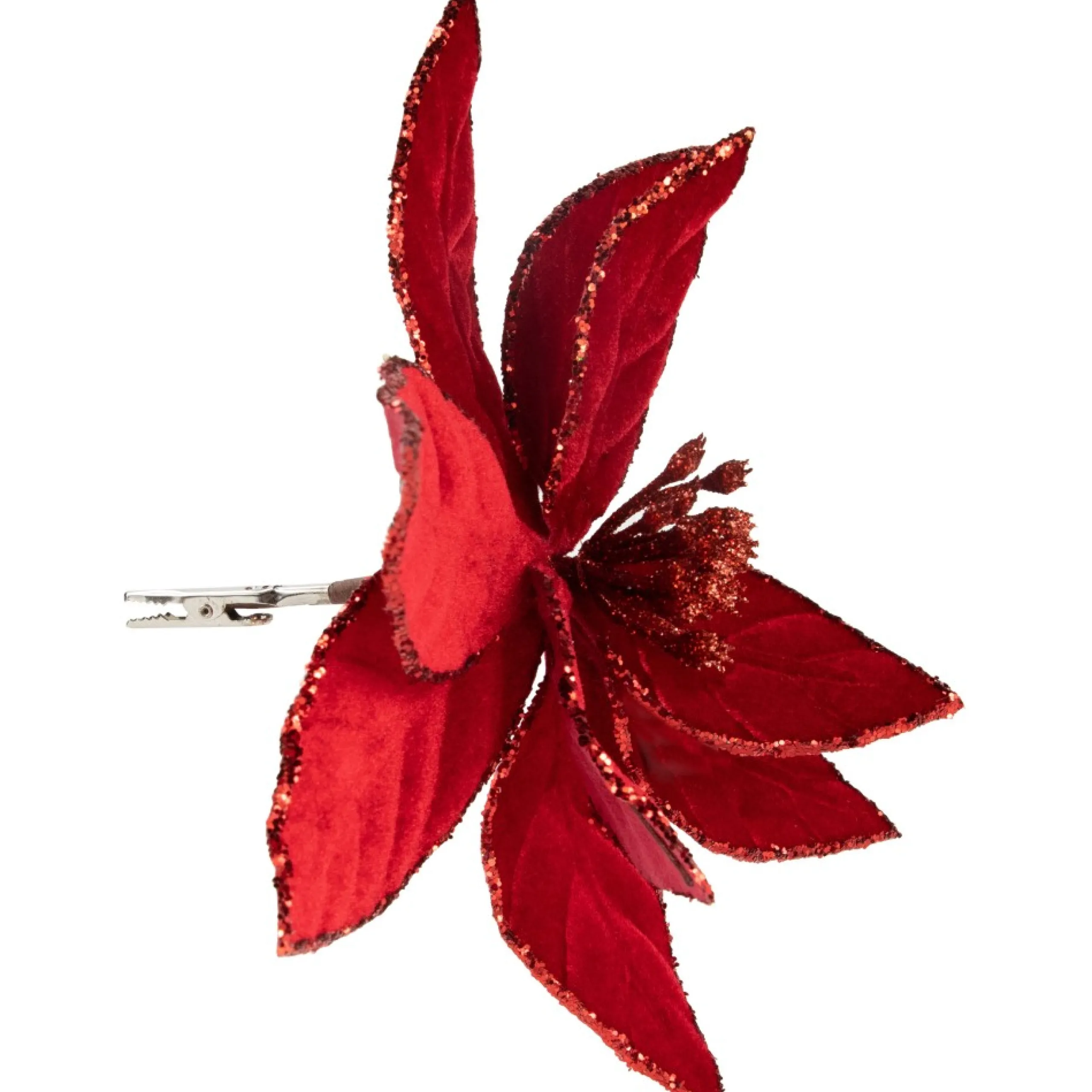 Floral*Northlight 10" Red Glittered Poinsettia Christmas Floral Clip