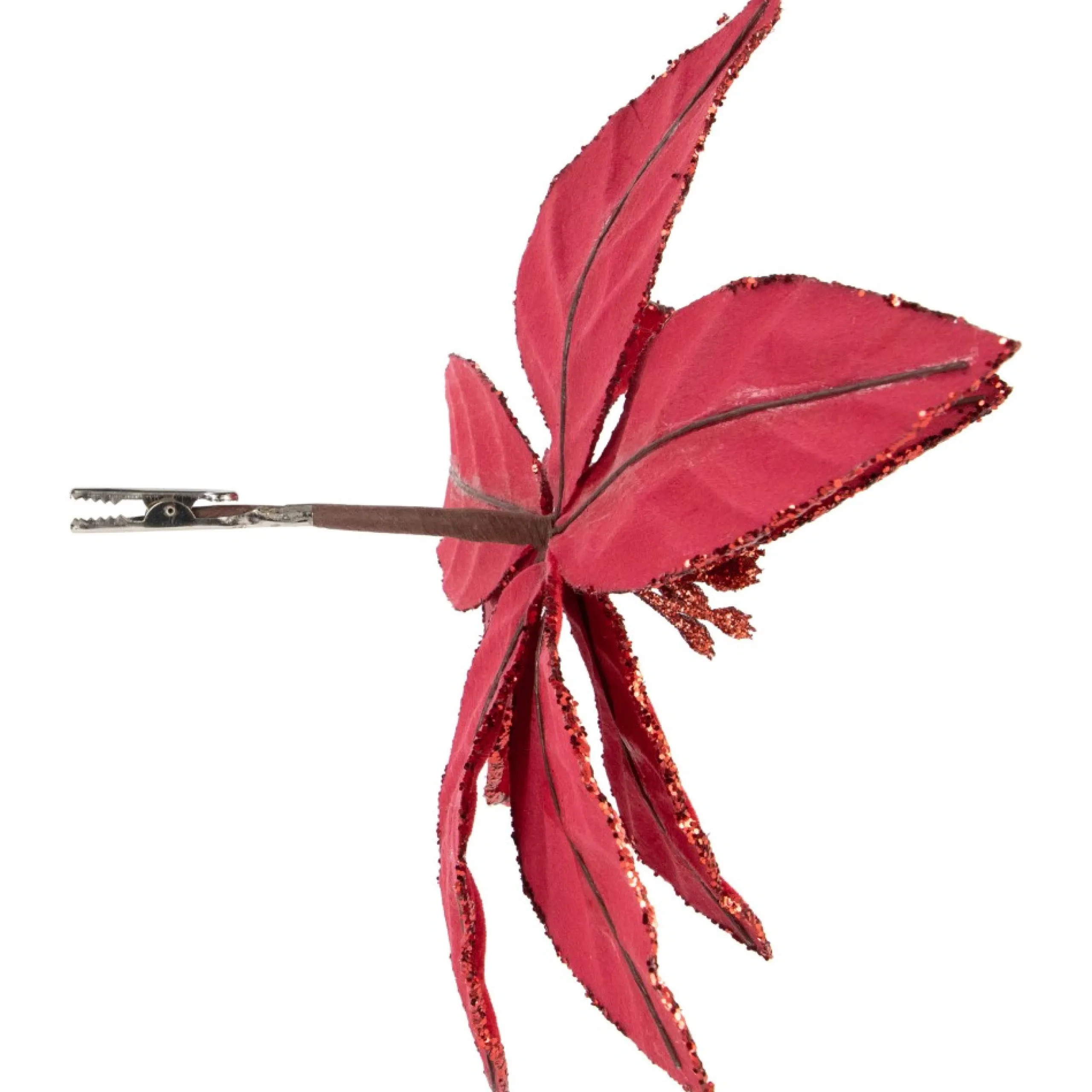 Floral*Northlight 10" Red Glittered Poinsettia Christmas Floral Clip