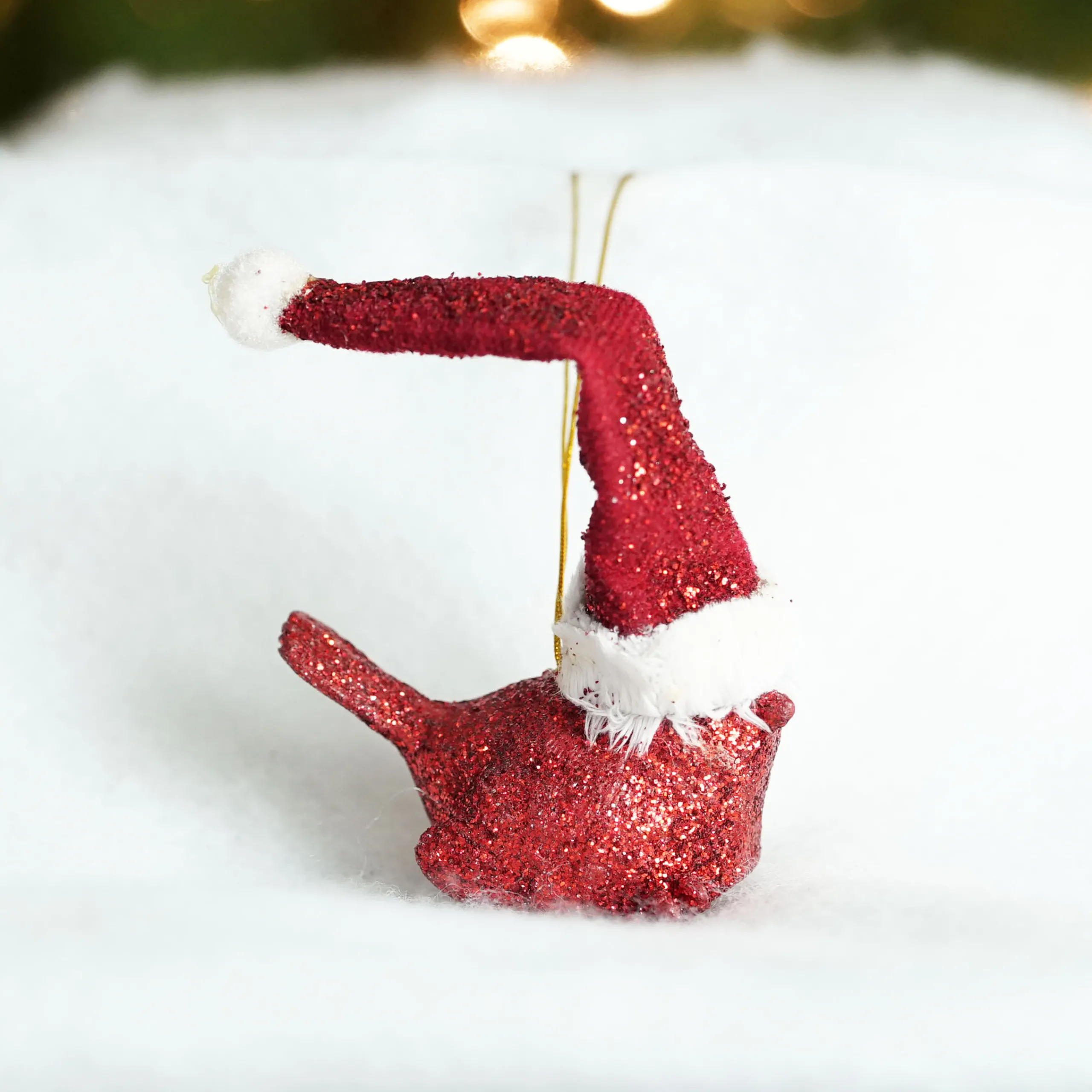 Kurt Adler Animals>3" Red Glittered Sitting Cardinal Bird In Santa Hat Christmas Ornament