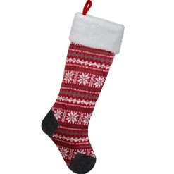 Stockings*Northlight 23" Red, Gray And White Knit Christmas Stocking With High Pile Fleece Cuff
