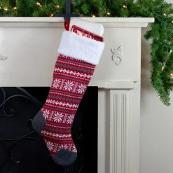 Stockings*Northlight 23" Red, Gray And White Knit Christmas Stocking With High Pile Fleece Cuff
