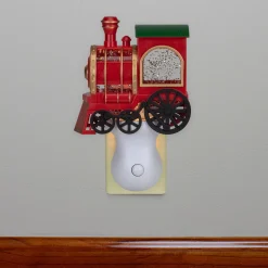 Roman 6.5" Red, Green And Gold Glitter Bubble Lamp Christmas Train Night Light