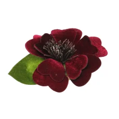 Northlight Garden & Floral>6.25" Red Heart Flower With Leaf Clip-On Christmas Ornament