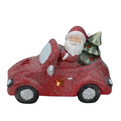 Table Top Pieces*Northlight 14" Red Led Lighted Magnesia Glitter Car With Santa Claus Christmas Tabletop Decor