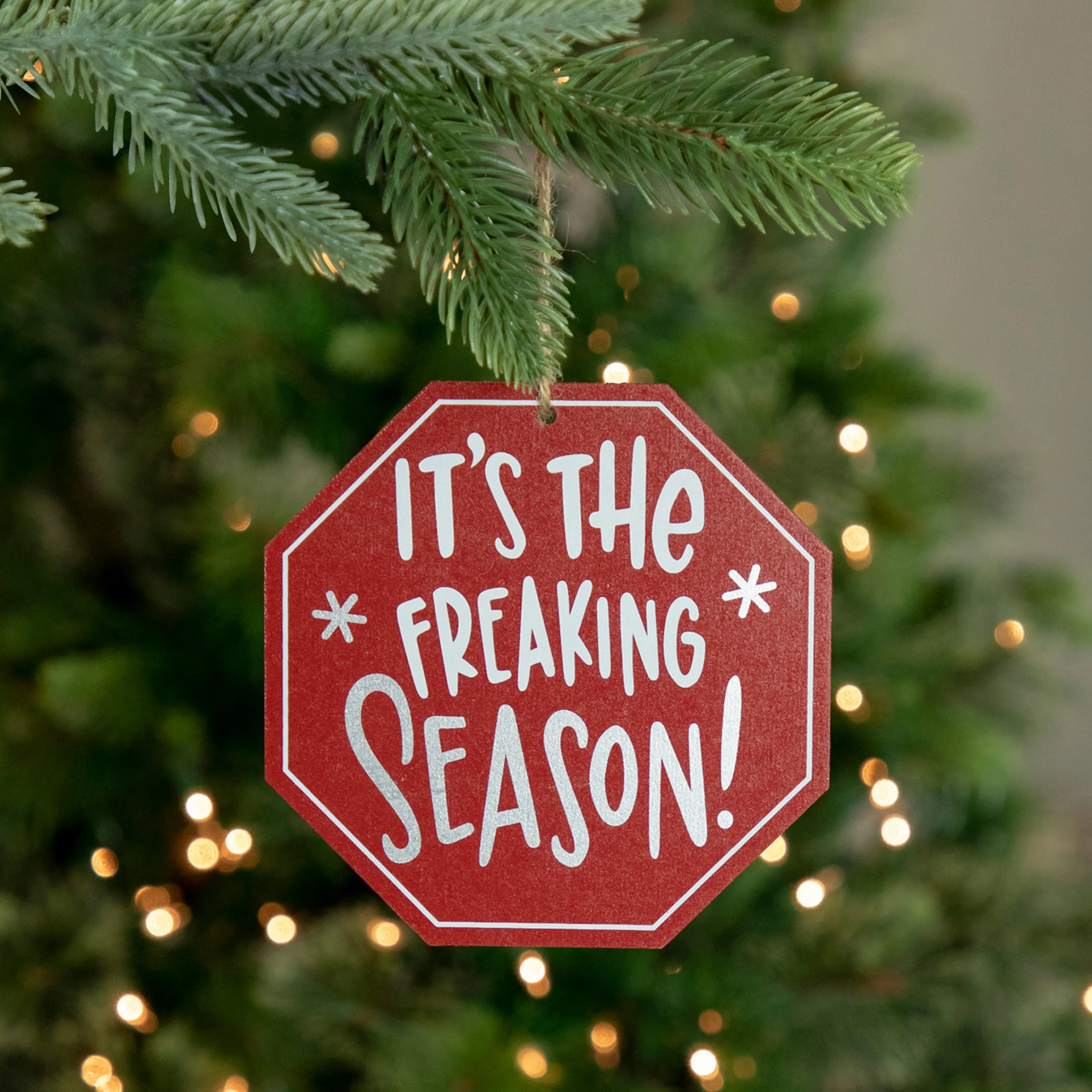 Northlight Humor>5" Red Octagonal "It's The Freaking Season" Wooden Sign Christmas Ornament