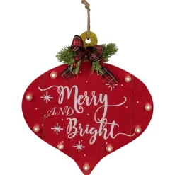 Signs & Plaques*Northlight 13.75" Red Onion Ornament "Merry And Bright" Christmas Sign