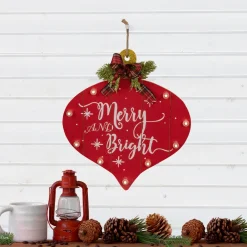 Signs & Plaques*Northlight 13.75" Red Onion Ornament "Merry And Bright" Christmas Sign