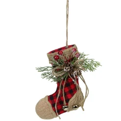 Northlight Stockings>5.75" Red Plaid And Burlap Christmas Stocking Ornament