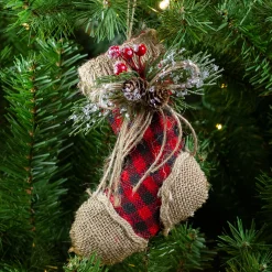 Northlight Stockings>5.75" Red Plaid And Burlap Christmas Stocking Ornament