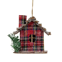 Northlight Woodland>4.25" Red Plaid And Pine Needle Rustic Birdhouse Christmas Ornament