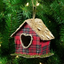 Northlight Woodland>5.25" Red Plaid Christmas Birdhouse Ornament With Heart Shaped Door