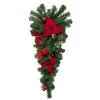 Unlit Teardrops*Northlight 32" Red Poinsettia Pine Cone And Ball Artificial Christmas Teardrop Swag, Unlit