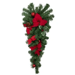 Unlit Teardrops*Northlight 32" Red Poinsettia Pine Cone And Ball Artificial Christmas Teardrop Swag, Unlit