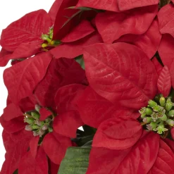 Floral*Nearly Natural 13" Red Poinsettia Silk Artificial Christmas Floral Arrangement With Ceramic Vase