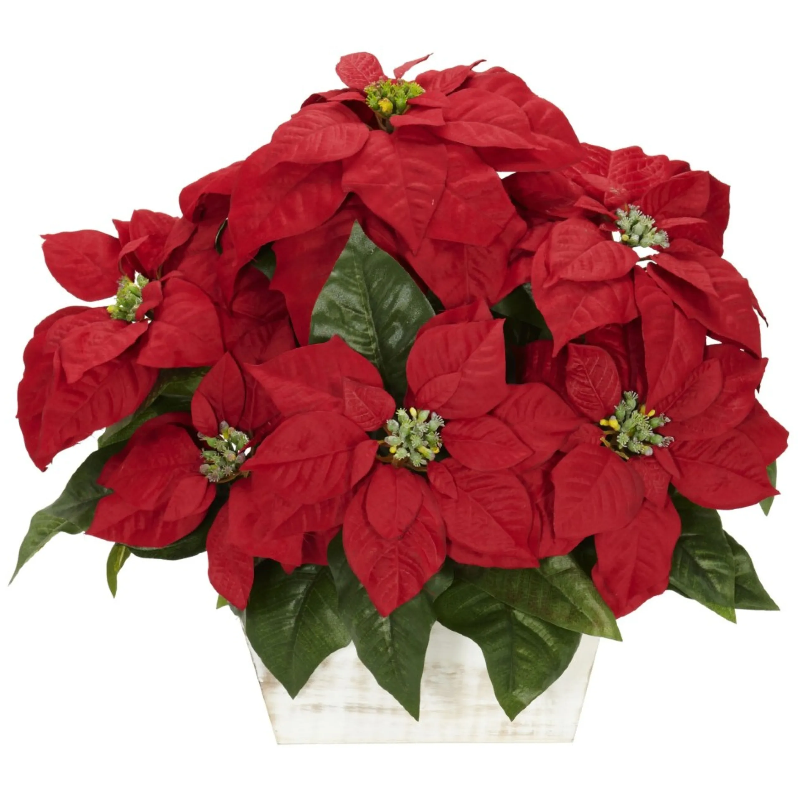 Floral*Nearly Natural 16.5" Red Poinsettia Silk Christmas Artificial Floral Arrangement In Planter