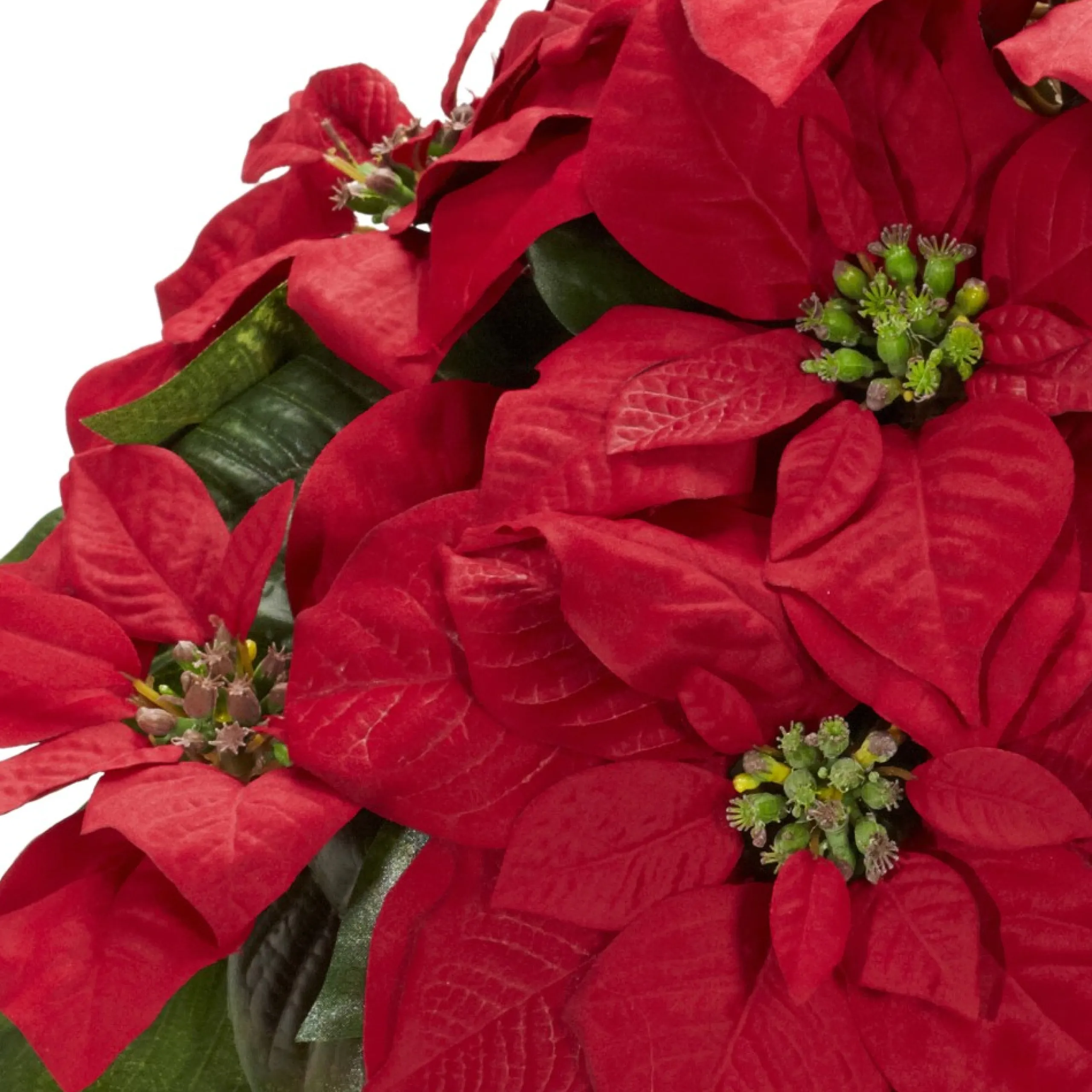 Floral*Nearly Natural 18" Red Poinsettia Silk Christmas Artificial Floral Arrangement With Rattan Vase