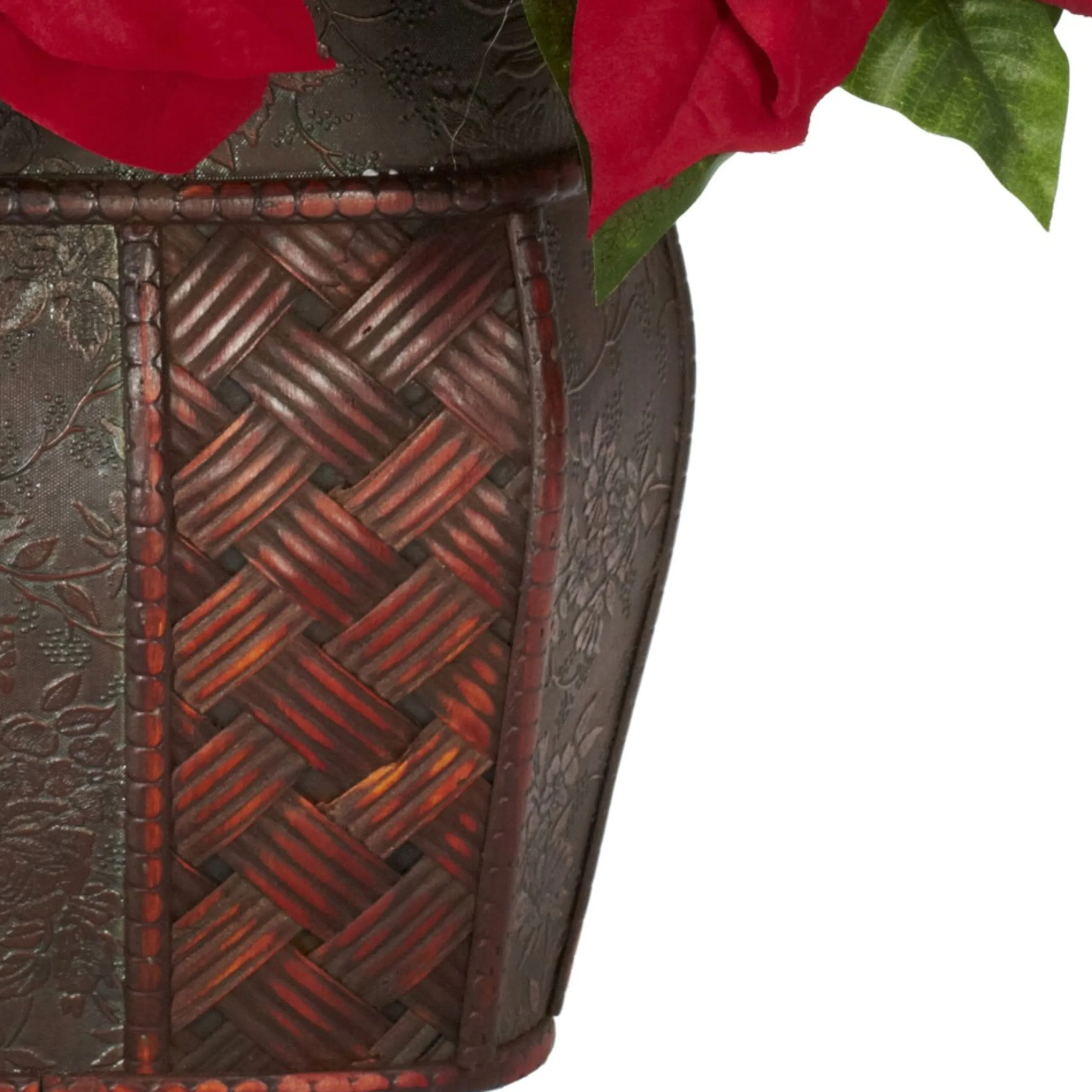 Floral*Nearly Natural 18" Red Poinsettia Silk Christmas Artificial Floral Arrangement With Rattan Vase