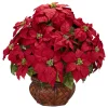Floral*Nearly Natural 22" Red Poinsettia Silk Christmas Artificial Floral Arrangement With Decorative Planter