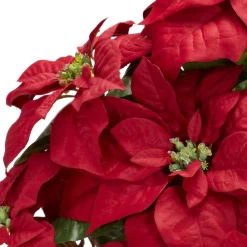 Floral*Nearly Natural 22" Red Poinsettia Silk Christmas Artificial Floral Arrangement With Decorative Planter