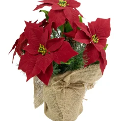 Floral*Northlight 13.5" Red Poinsettia With Pine Cones Artificial Christmas Floral Arrangement