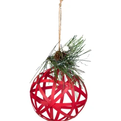 Northlight Balls>5" Red Rattan Style Metal Christmas Ball Ornament