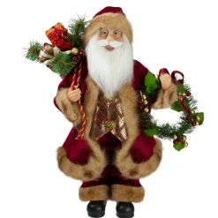 Santa Figures*Northlight 18" Red Santa Claus Holding A Wreath And Gift Bag Christmas Figurine
