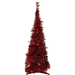 Northlight Pop Up Trees>4' Red Tinsel Pop-Up Artificial Christmas Tree, Unlit