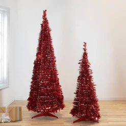 Northlight Pop Up Trees>4' Red Tinsel Pop-Up Artificial Christmas Tree, Unlit