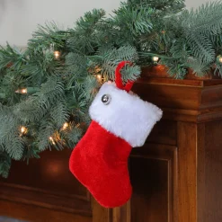 Stockings*Northlight 6" Red Velvet Christmas Stocking With Cuff And Silver Bell Accent