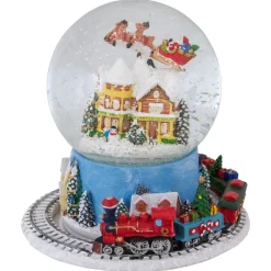 Snow Globes*Northlight 6.5" Revolving House With Santa And Train Musical Christmas Snow Globe