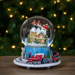 Snow Globes*Northlight 6.5" Revolving House With Santa And Train Musical Christmas Snow Globe