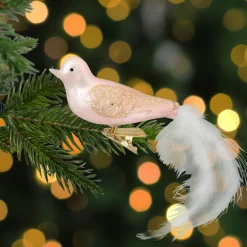Northlight Animals>5.5" Rose Gold Bird With Feather Tail Glass Clip-On Christmas Ornament