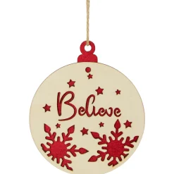 Northlight Stars>7" Round "Believe" Christmas Ornament Disc With Snowflake And Star Cutouts