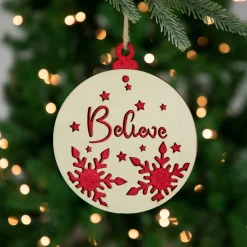 Northlight Stars>7" Round "Believe" Christmas Ornament Disc With Snowflake And Star Cutouts