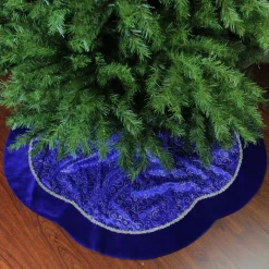 48 Inch And Smaller*Northlight 48" Royal Blue And Silver Swirl Christmas Tree Skirt With Scalloped Trim