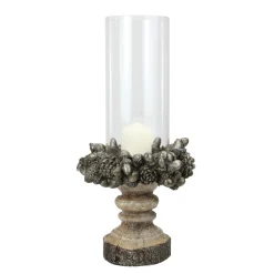 Candles & Holders*Raz 13" Rustic Acorn And Pinecone Tree Pillar Candle Holder With Glass Case