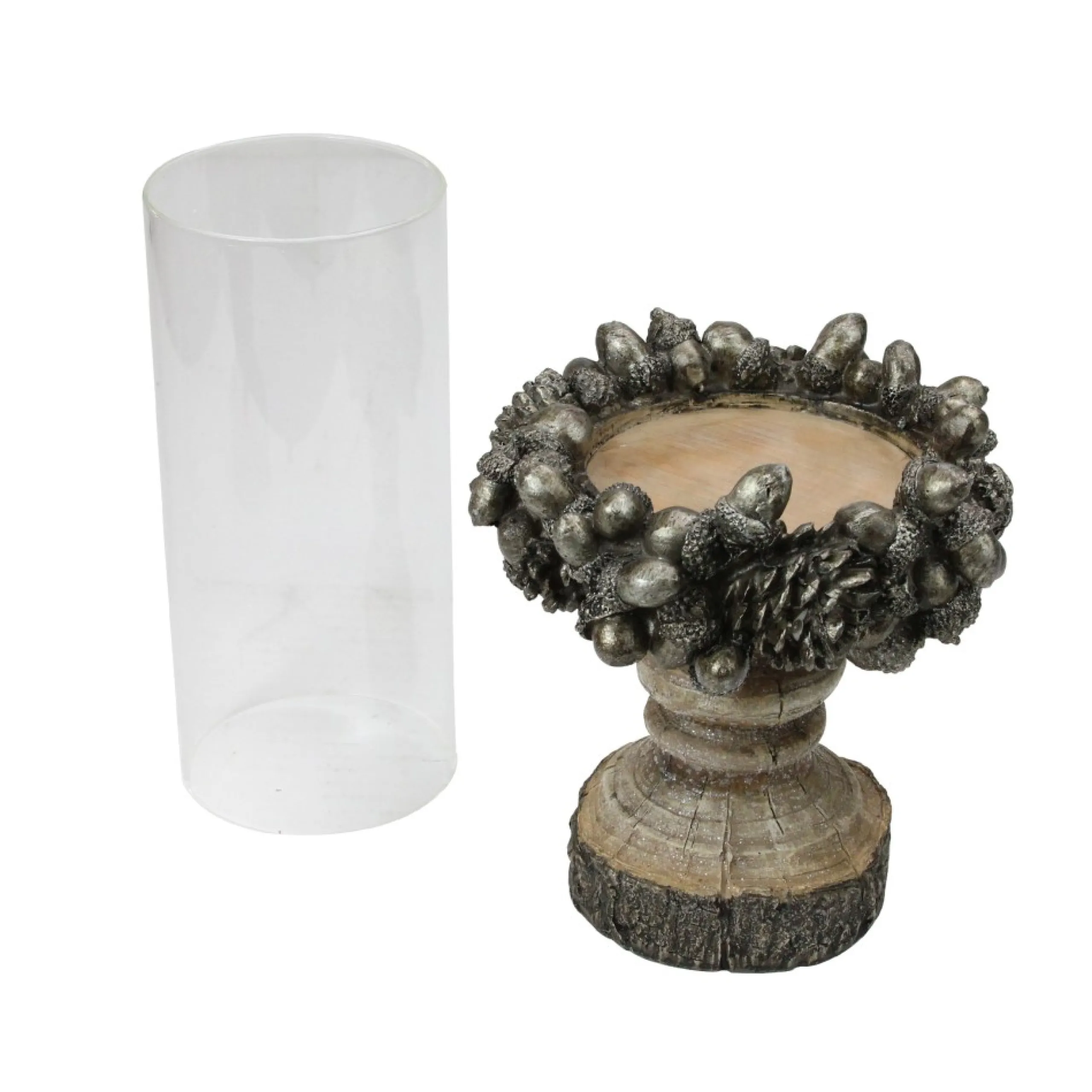 Candles & Holders*Raz 13" Rustic Acorn And Pinecone Tree Pillar Candle Holder With Glass Case