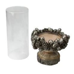 Candles & Holders*Raz 11" Rustic Acorn And Pinecone Tree Pillar Candle Holder With Glass Case