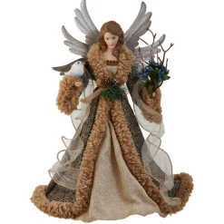 Angel Tree Toppers*KSA 16" Rustic Angel With Dove Christmas Tree Topper, Unlit